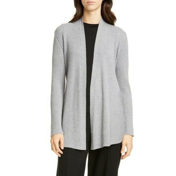 Eileen Fisher Ribbed Long Wool Cardigan 
